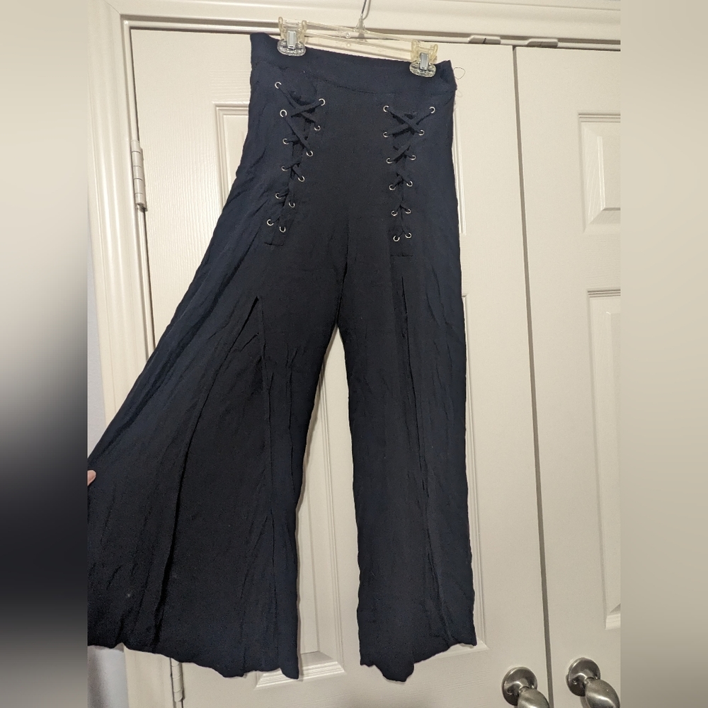Earthbound Black Lace up slit pants
